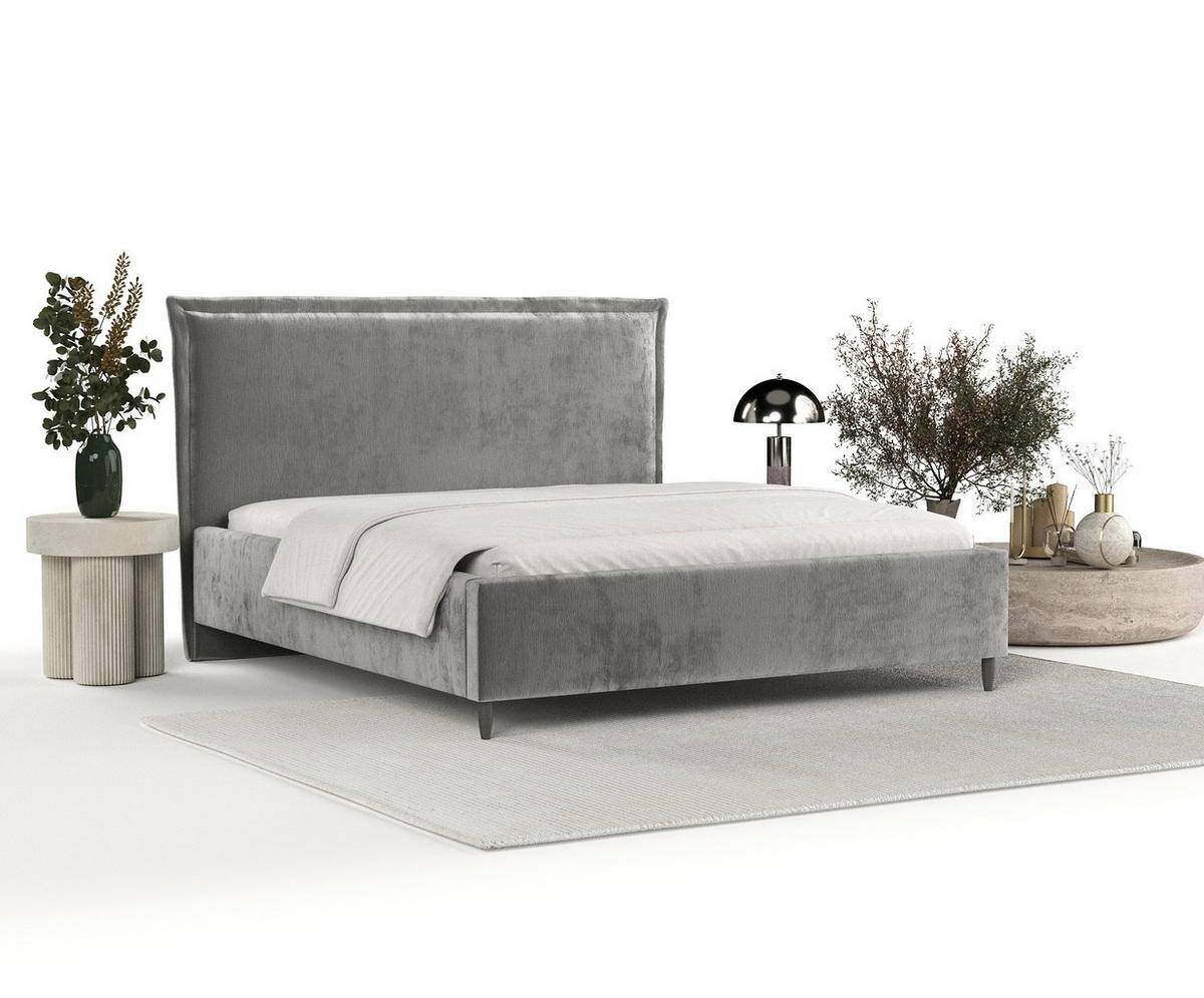 POLSTERBETT Cape Cod Grau 120/200 cm im Chenille-Stoff - Schwarz/Naturfarben, Holz/Holzwerkstoff (120/200cm) - Maison de Reve