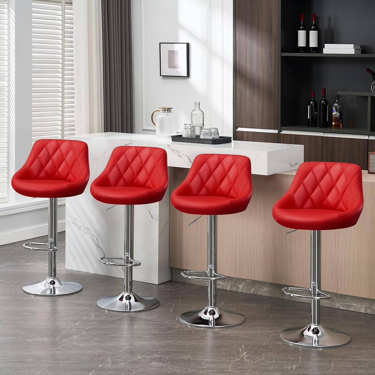 BARHOCKER, Kunstleder, Höhenverstellbar, 360° Drehbar - Rot, Metall (47/104/39cm) - Woltu