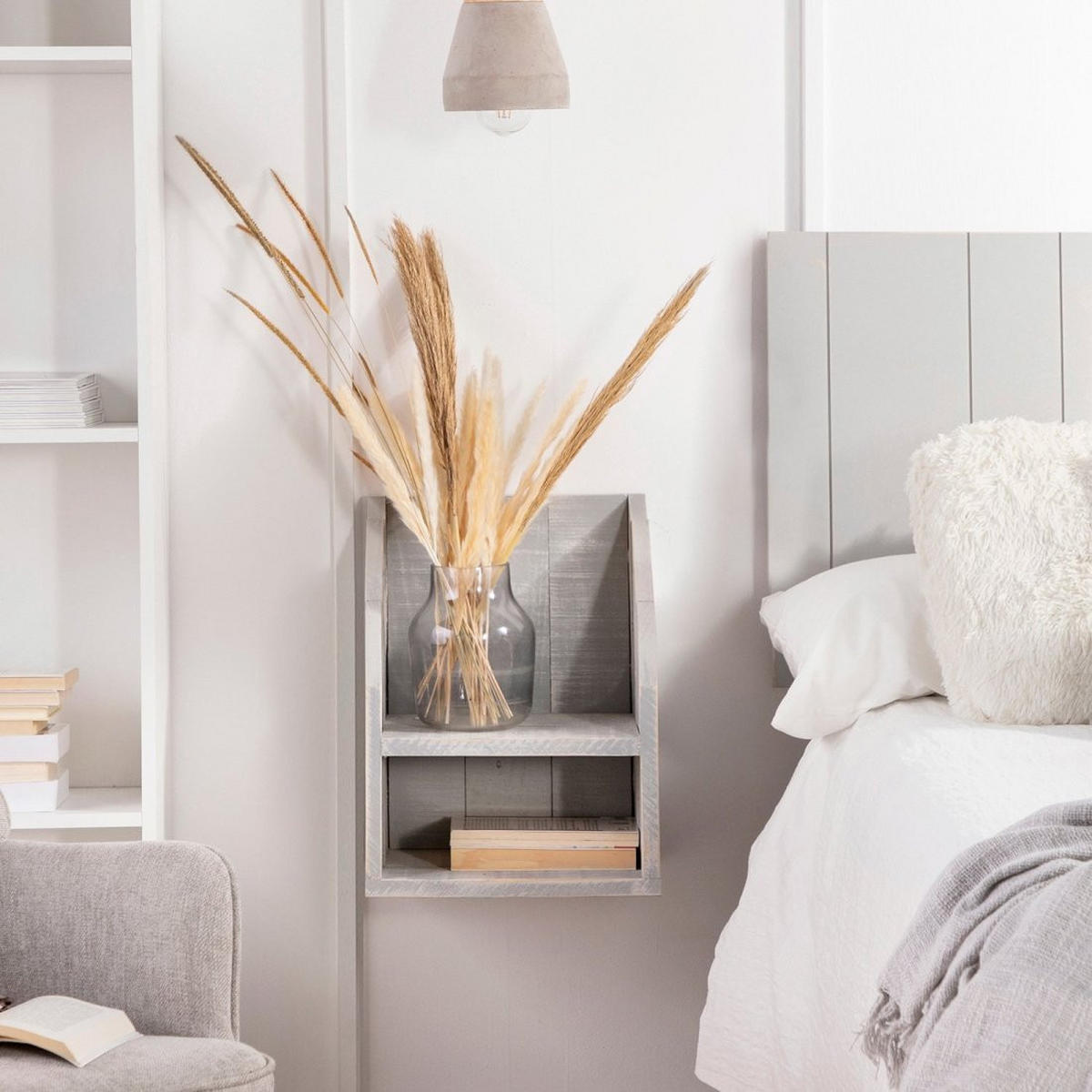 SCHWEBENDER NACHTTISCH Folk Grau 36 cm x 18 cm - Grau, Holz (36/18/25cm)