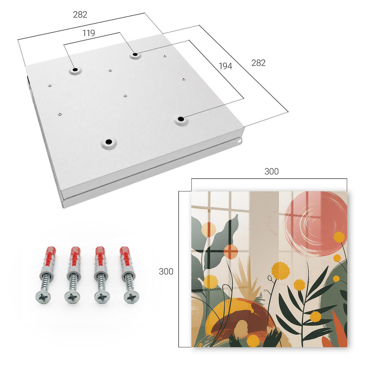 SCHLÜSSELBOX Weiß 30x30 cm – Türöffnung nach rechts - Farbenfrohe Energie - Beige, Metall (30/30/5cm) - TULUP