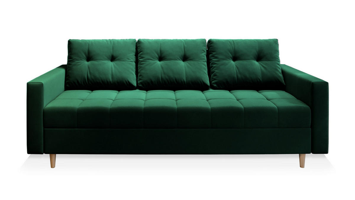 POHOVKA MILO, Plyšová látka KRONOS, Lahvová zelená - lesní zelená/barva dubu, dřevo/kompozitní dřevo (220/93/87cm) - MASSENO