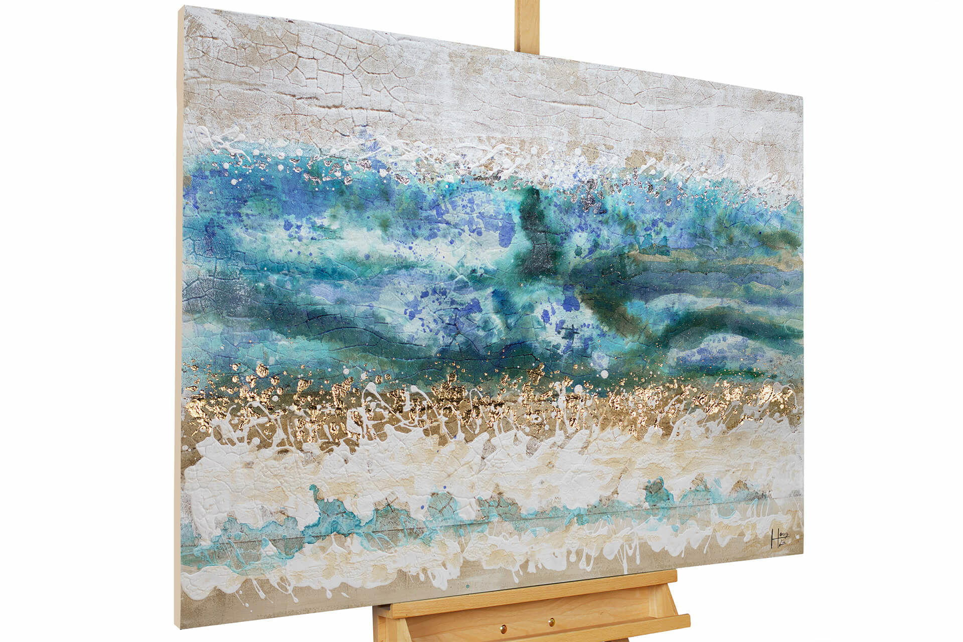 ÖLGEMÄLDE 100/75 cm - Blau/Beige, Holz/Textil (2.47/75cm) - KUNSTLOFT