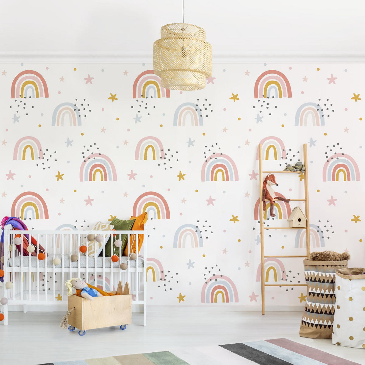 FOTOTAPETE Regenbogenwelt mit Sternen und Pünktchen 432/290 cm - Multicolor, Papier (432/290cm) - Bilderwelten