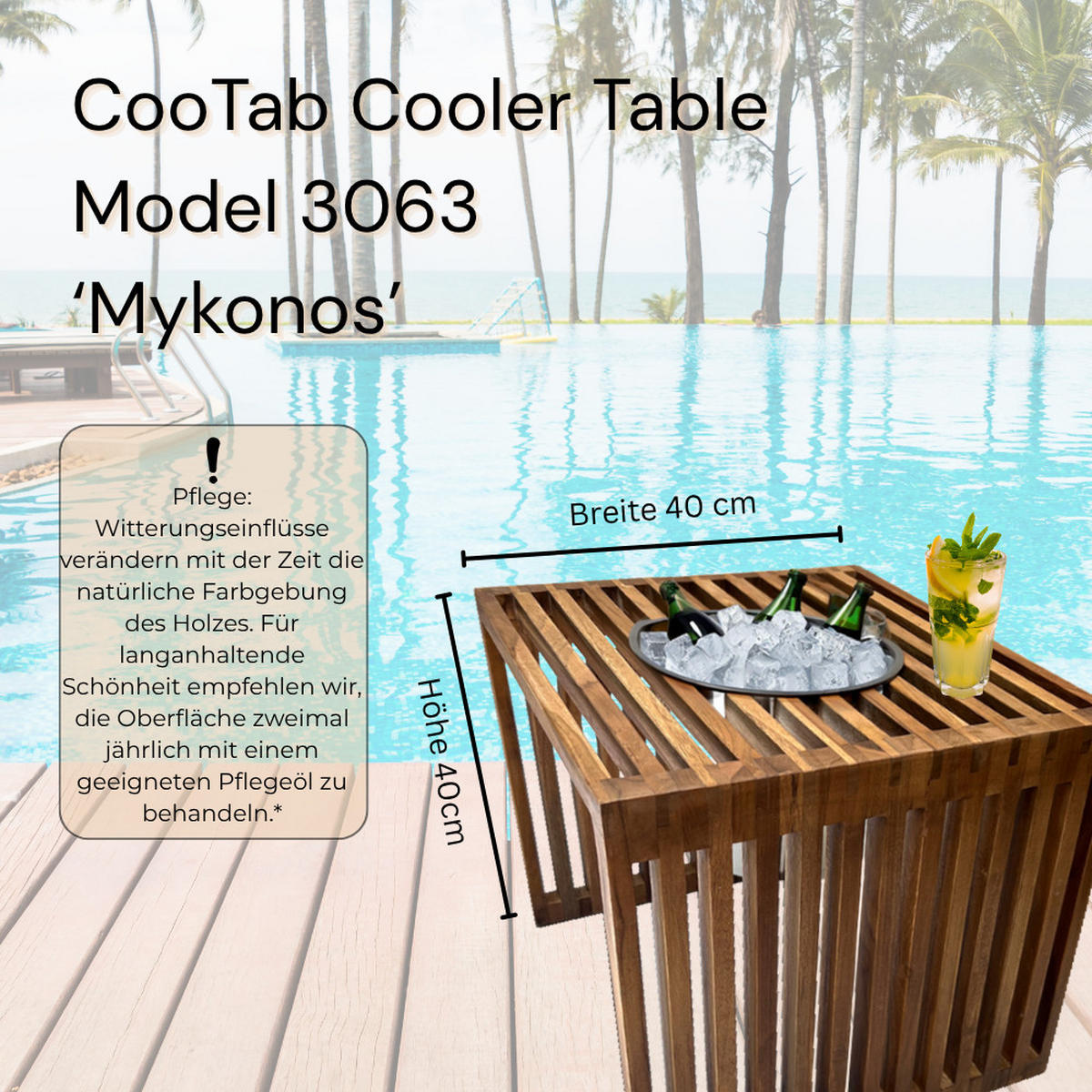 BEISTELLTISCH MIT EDELSTAHL-KÜHLER Mykonos braun 40 cm - Braun, Holz (40/40/40cm) - COOTAB Cooler Table