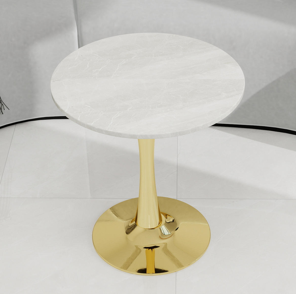 BEISTELLTISCH Ø 70,1 cm im modernen Stil mit runder Tischplatte in Marmoroptik, Goldfarben/Weiß - Goldfarben, Stein (70/70/72cm) - Modfu