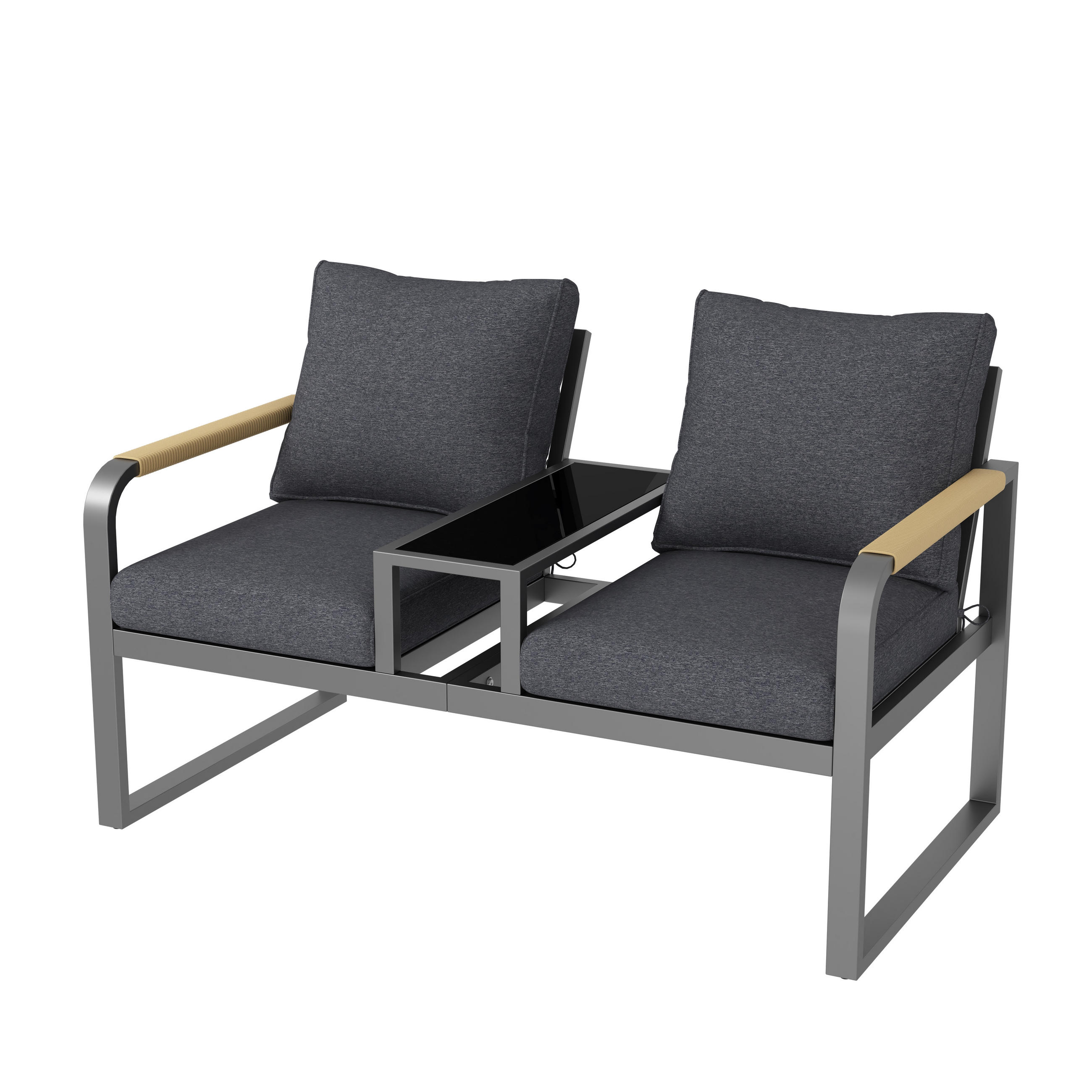 GARTENMÖBEL-SET 2-Sitzer Outdoorsofa Stahl Glas Geflecht Grau - Grau, Textil (75/78.5/137cm) - FLIEKS