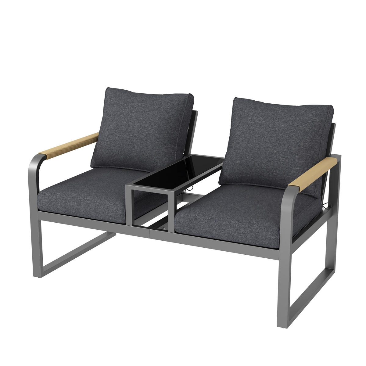 GARTENMÖBEL-SET 2-Sitzer Outdoorsofa Stahl Glas Geflecht Grau - Grau, Textil (75/78.5/137cm) - FLIEKS