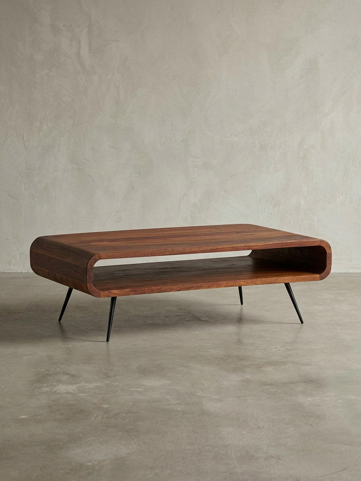 COUCHTISCH Sheesham Massivholz/Metall Eckig 90x55x30 cm mit Stauraum - Schwarz/Braun, Holz/Metall (55/90/30cm) - KADIMA DESIGN