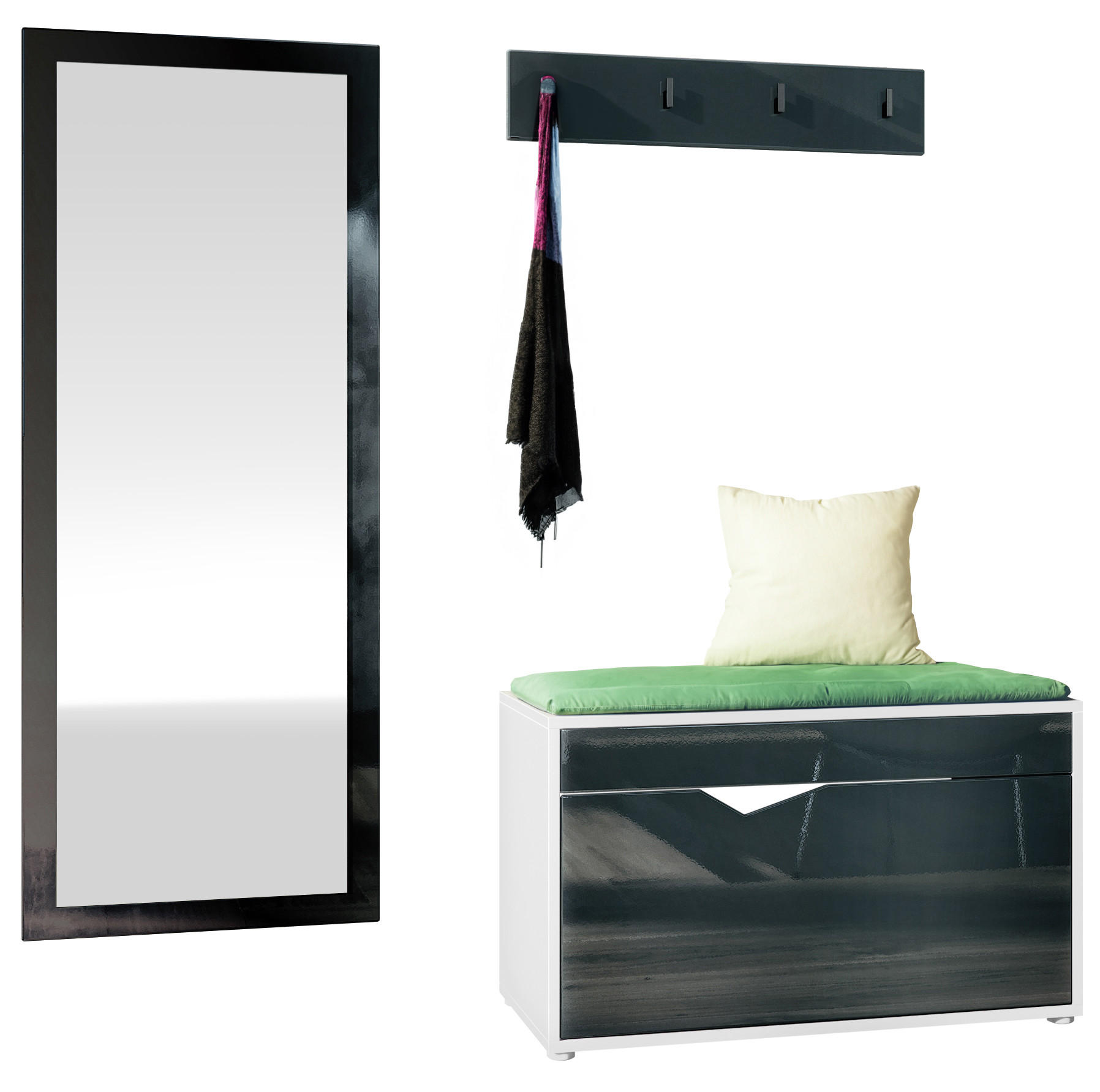 Vladon Garderobe Schwarz Hochglanz 160x190x33 cm