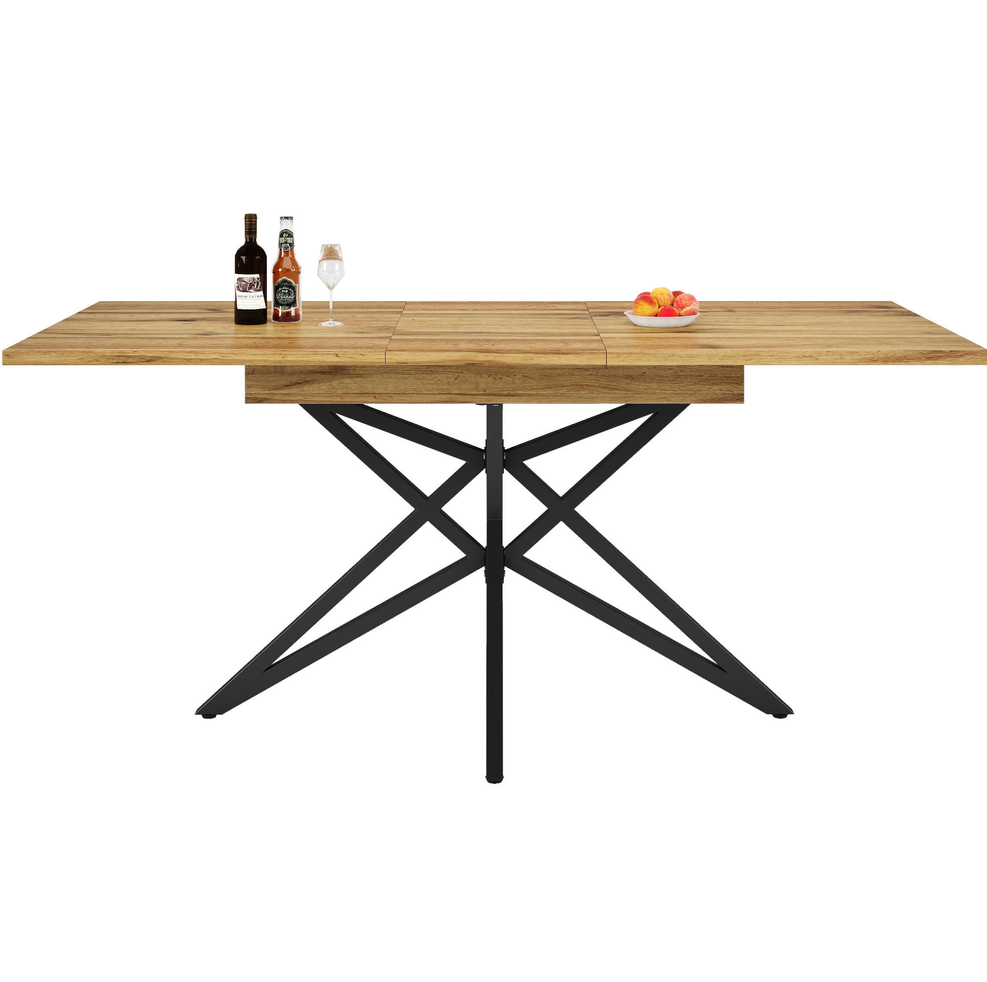 Redom JÍDELNÍ stůl 120/160 x 80 cm výsuvný se hvězdicovou kovovou podnoží a deskou v dekoru ořechu, Walnut