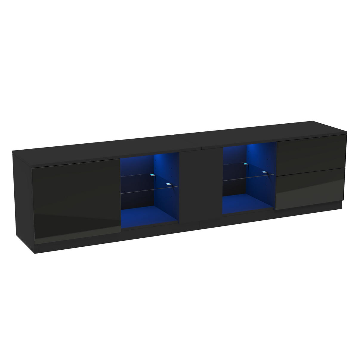 TV-LOWBOARD aus MDF 160x40x52 cm Schwarz mit LED-Beleuchtung, 2 Schubladen und Hochglanzfront - Schwarz, Holzwerkstoff (160/52/40cm) - IVMEU