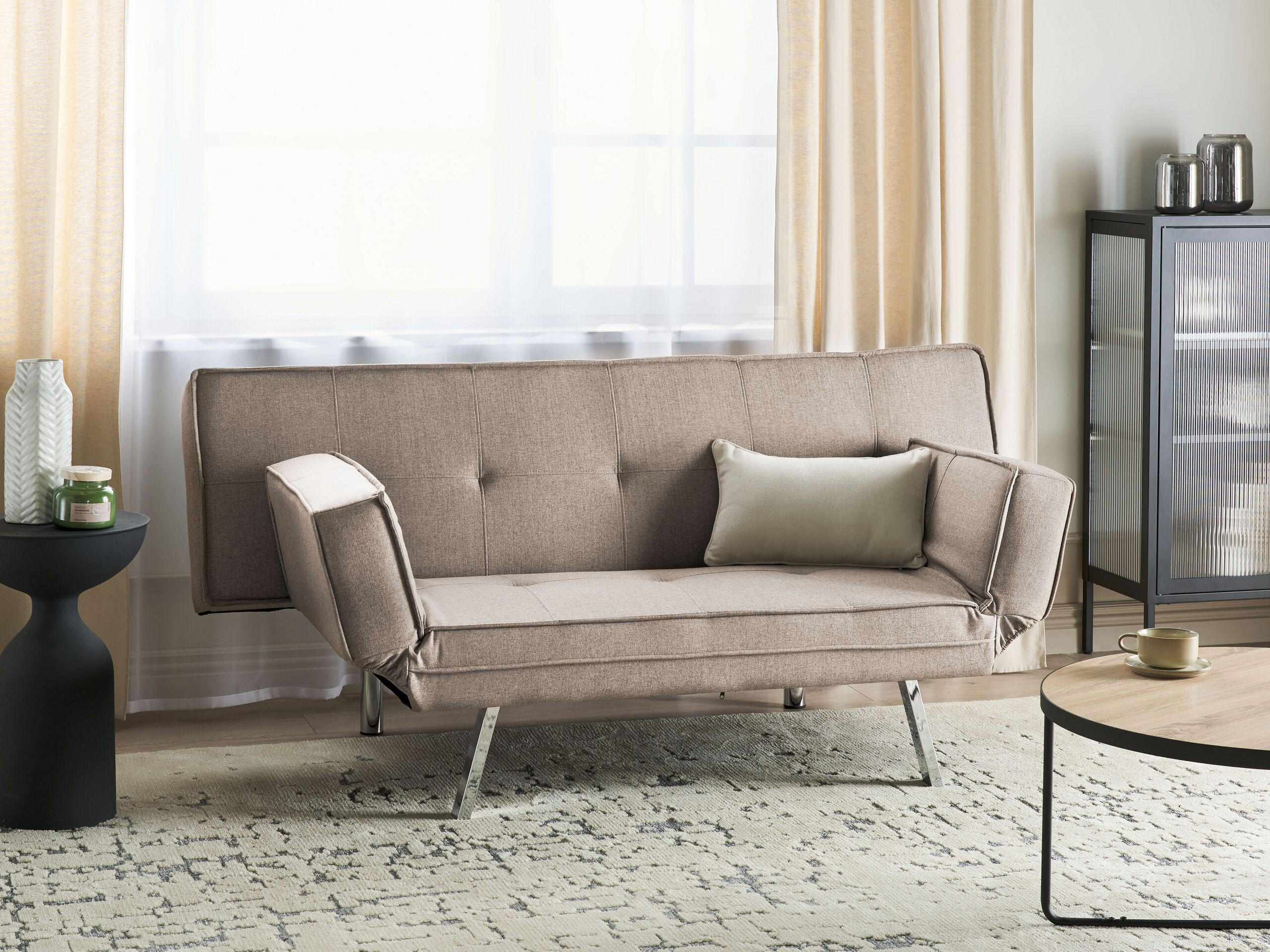 3-SITZER-SCHLAFSOFA Leinenoptik braun/silber Bristol - Silberfarben/Braun, Textil (180/84/93cm) - Beliani
