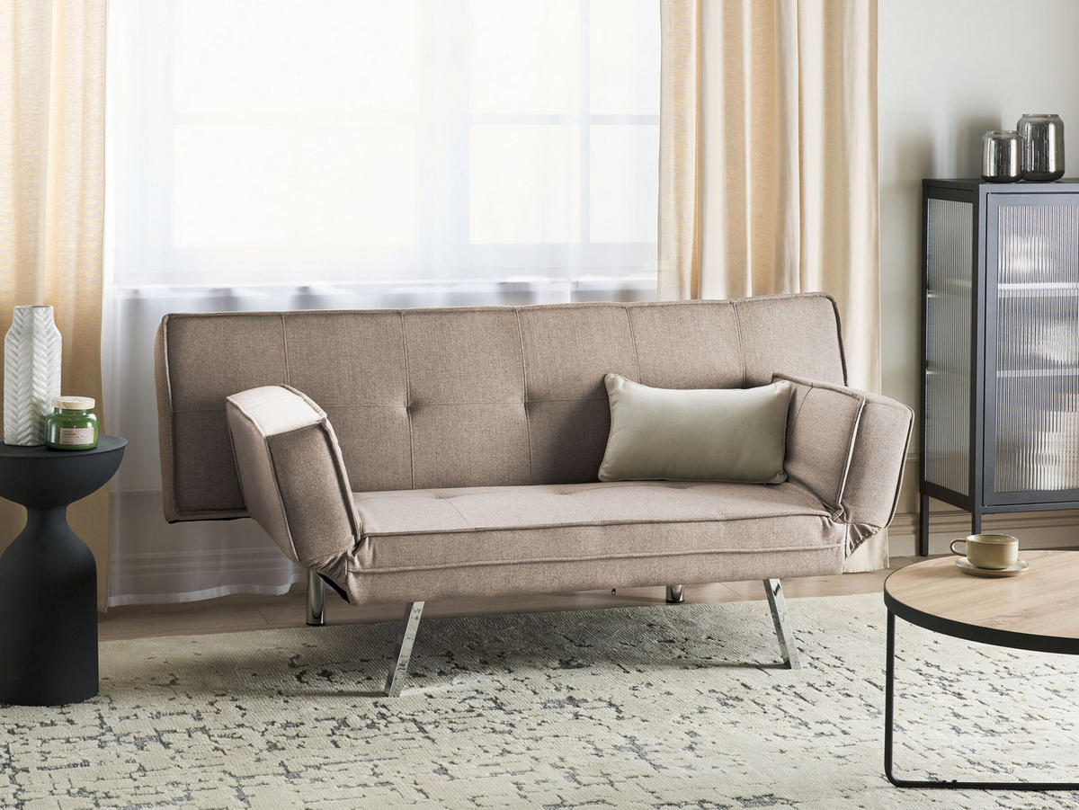 3-SITZER-SCHLAFSOFA Leinenoptik braun/silber Bristol - Silberfarben/Braun, Textil (180/84/93cm) - Beliani