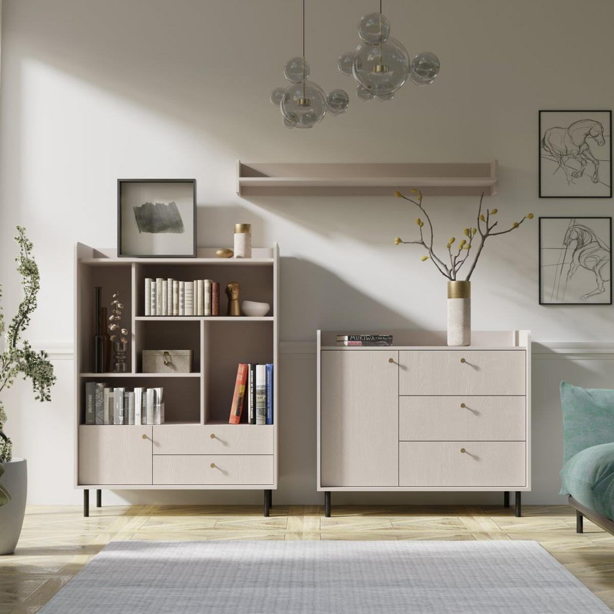 BÜCHERREGAL Gloria mit 2 Schubalden und 1 Tür - Beige/Schwarz, Holzwerkstoff/Metall (103/42/42cm) - Beautysofa