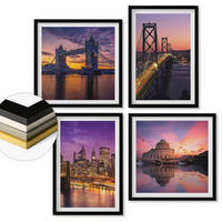 WANDBILDER 4er-Set - 50x50 cm & 40x60 cm Schwarzer Rahmen - Brücken, Sonne, Stadtblick - Schwarz, Kunststoff (50/50cm) - ArtPrintCave