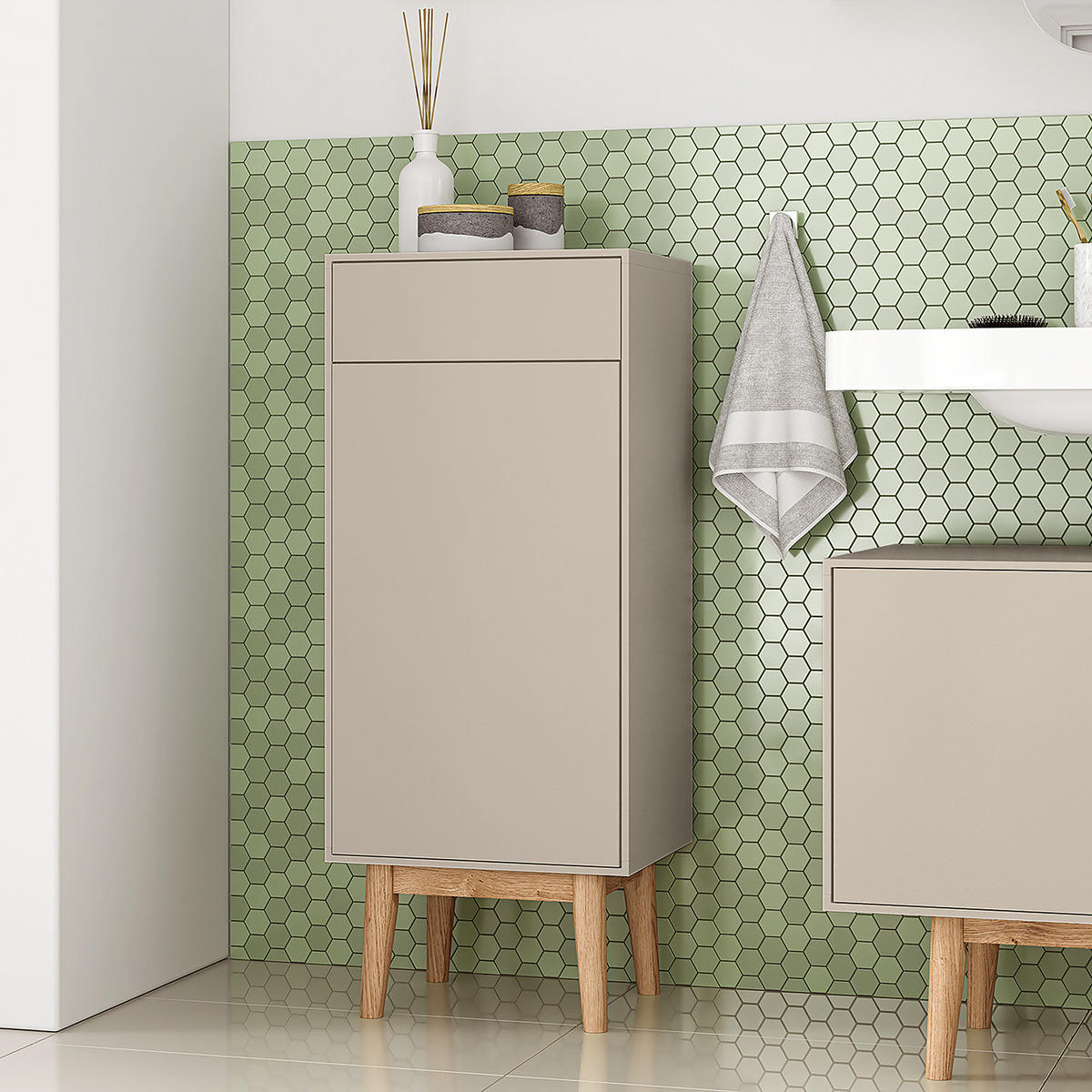 UNTERSCHRANK - Holzwerkstoff / Teilmassivholz - Taupe, Holz/Holzwerkstoff (40/97/32cm) - home24