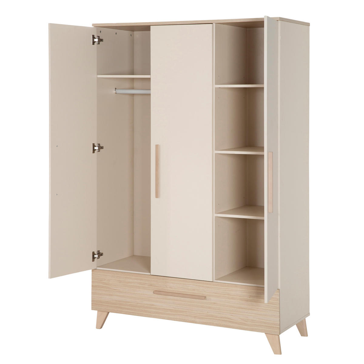 KLEIDERSCHRANK Sidney 3-türig - Kaschmir, Holz/Holzwerkstoff (118/190/52cm) - Roba