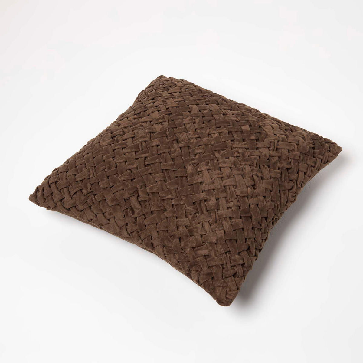 SAMTKISSEN Sofia braun 45/45 cm in Flechtoptik - Dunkelbraun, Textil (45/45cm) - Homescapes