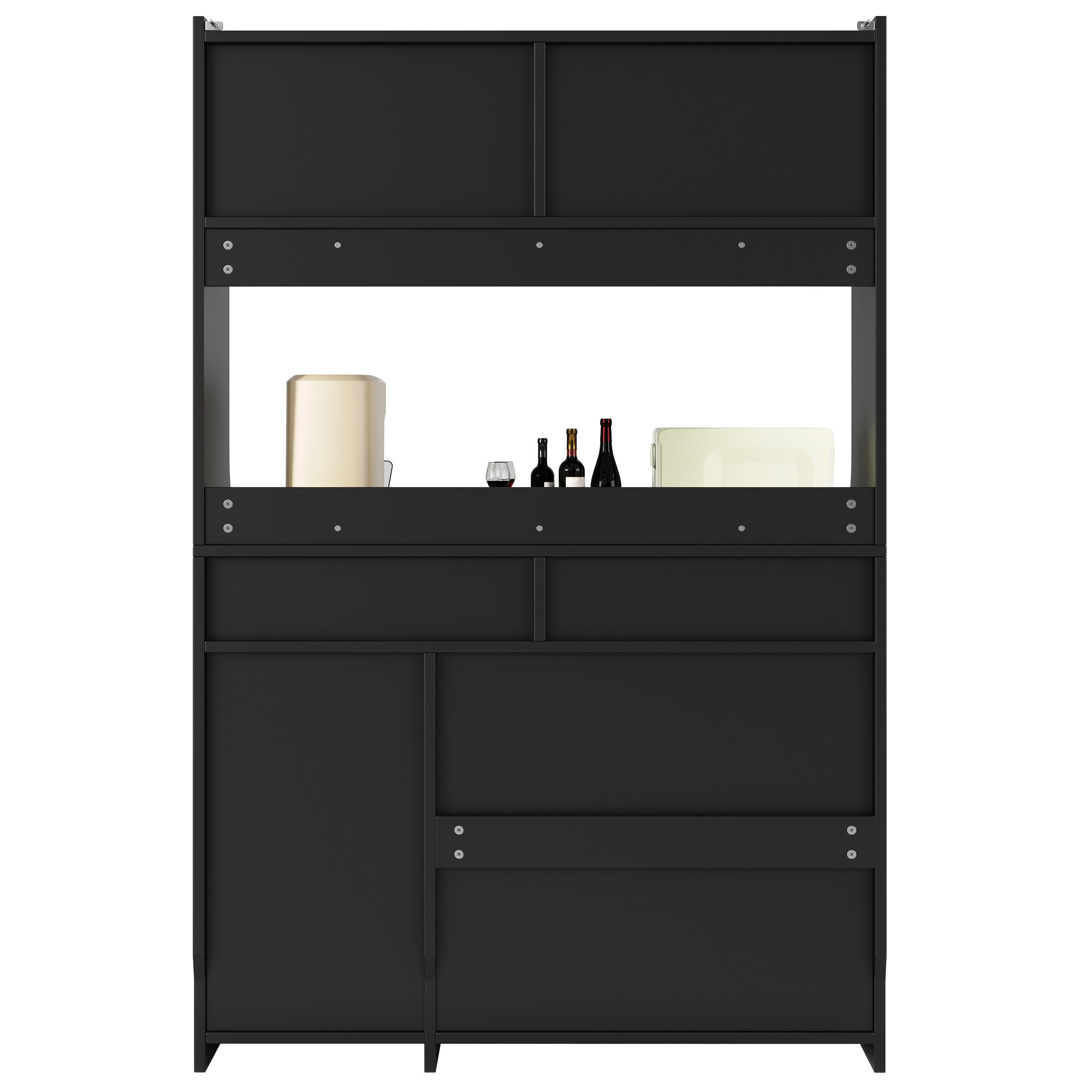 KÜCHENBUFFET mit 2 Schubladen, LED-Beleuchtung und Glaselementen, 120 x 40 x 180 cm, Schwarz, MDF, Spanplatte - Schwarz, Holzwerkstoff (120/180/40cm) - SONNENH