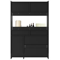 KÜCHENBUFFET mit 2 Schubladen, LED-Beleuchtung und Glaselementen, 120 x 40 x 180 cm, Schwarz, MDF, Spanplatte - Schwarz, Holzwerkstoff (120/180/40cm) - SONNENH