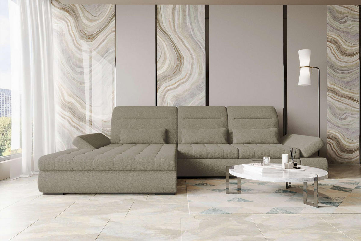 ECKSOFA Toscana Plus Strukturstoff inkl. Schlaffunktion - Hellbraun, Textil (179/300cm) - 99rooms