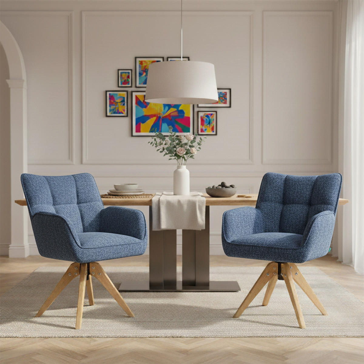 DREHSTUHL Mika-Theo - Honigeiche/Blau, Eichenholz/Holz (59/84/66cm) - DUBI Möbel