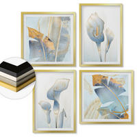 WANDBILDER 4er Set - 50x50 cm & 40x60 cm Goldrahmen - Blaue Blumen im Hintergrund - Goldfarben, Kunststoff (50/50cm) - ArtPrintCave