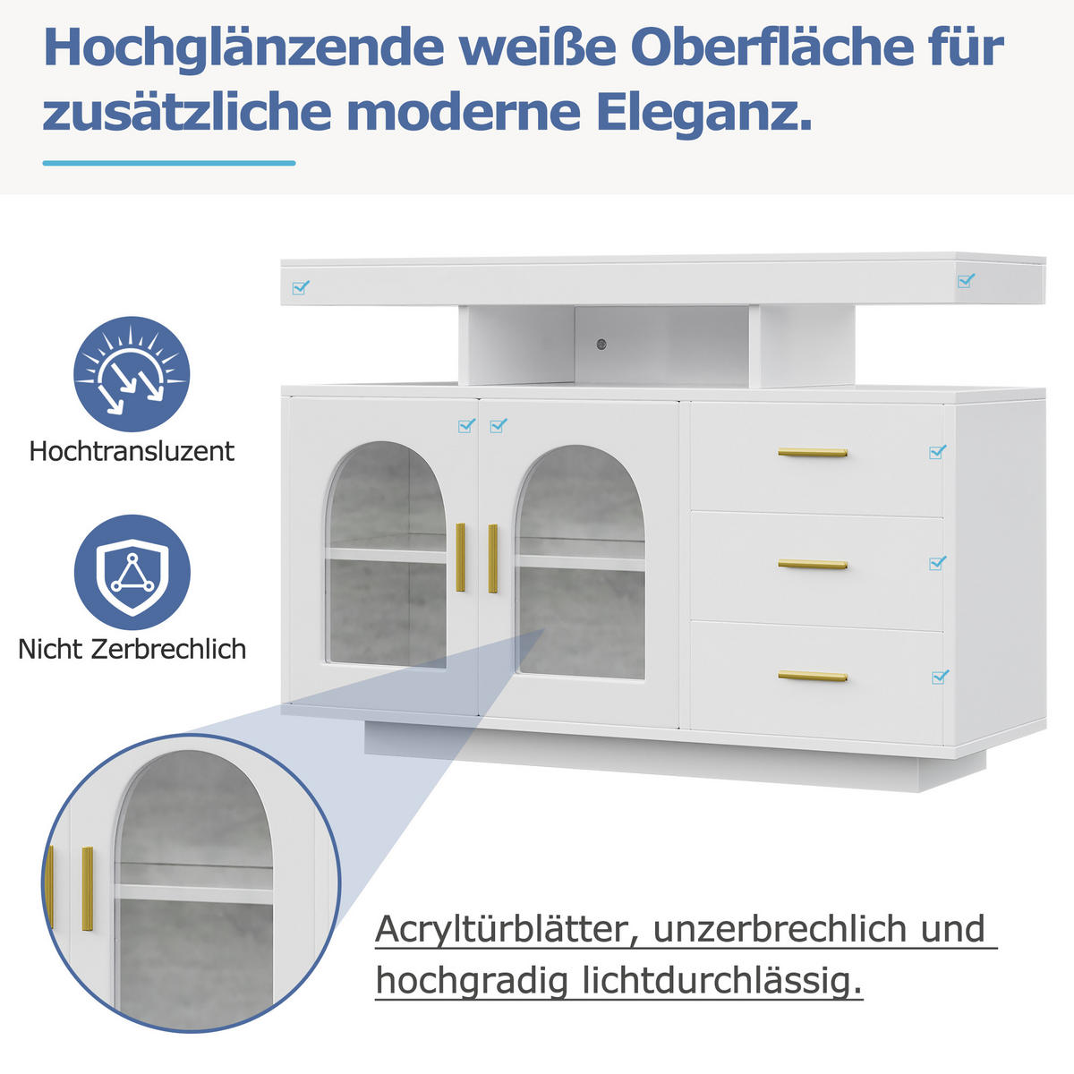 SIDEBOARD LED Weiß 120cm 16 Farben Hochglanz Stauraum - Weiß, Holzwerkstoff (40/80/120cm) - FLIEKS