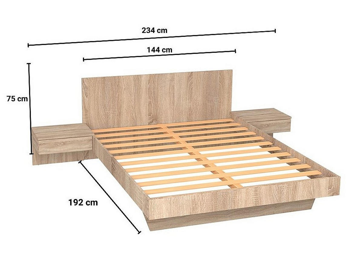 BETT COOL / Bett 140x190 cm + 2 Konsolen + Bettkasten - Gebleichte Eiche Dekor - Sonoma Eiche, Holz/Holzwerkstoff (192.2/234cm) - Weber Industries