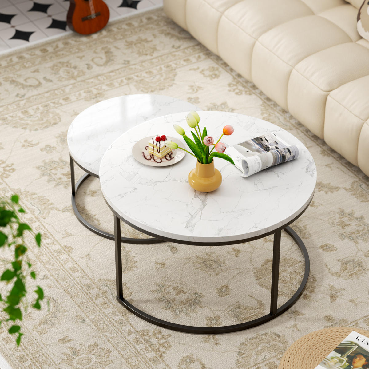 COUCHTISCH 2er Set 80/80/45 cm in Weiß und Schwarz aus MDF mit Metallgestell - Schwarz/Weiß, Holzwerkstoff/Metall (80/80/45cm) - CHICFURN