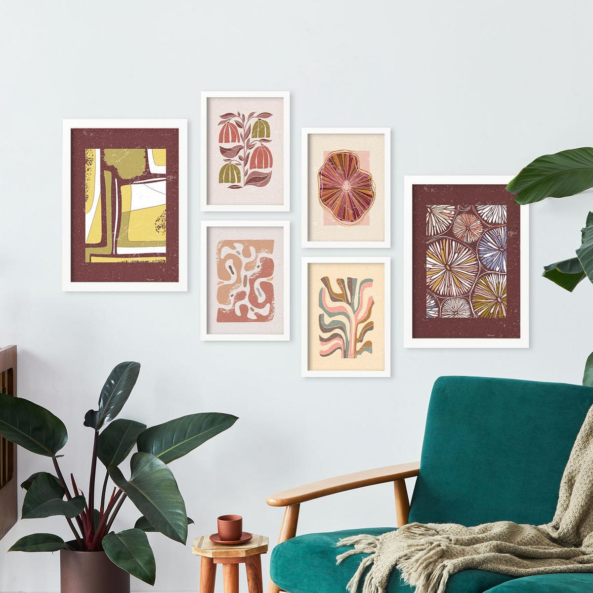 POSTER Set Mit 6 Drucken Mit Bürgersteig In Der Sammlung Ethnischer Style Drucke Dekorative Rahmen Für Zuhause Wandkunstdruck A3 & A4 Weißer Rahmen - Weiß, Papier (29/3cm) - Nacnic