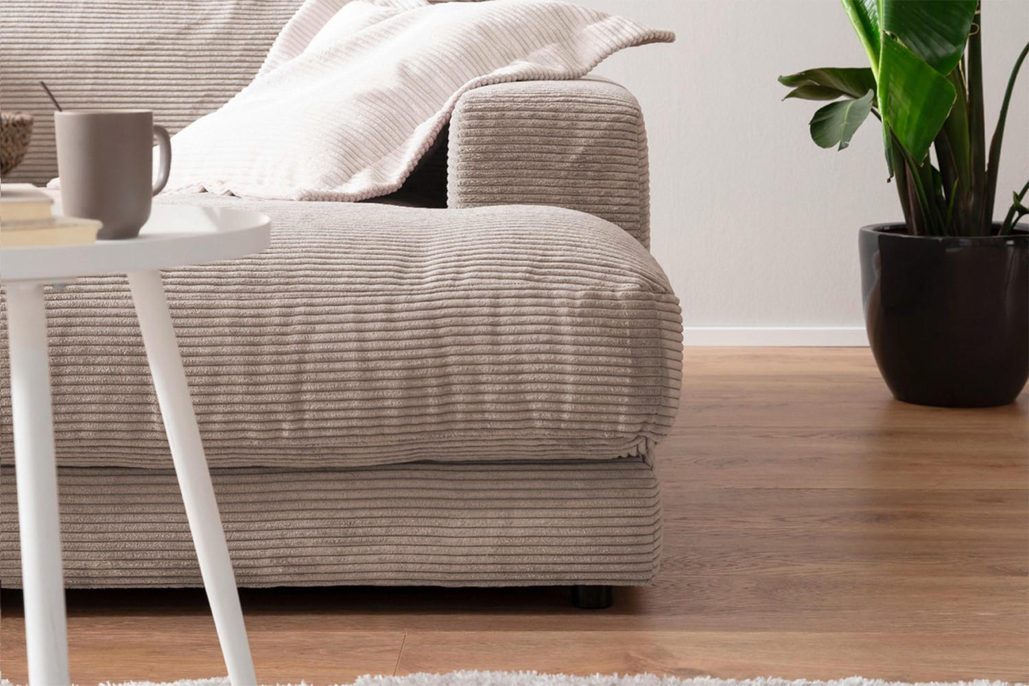 BIG SOFA XL MADELINE Taupe Cord - Taupe/Schwarz, Kunststoff/Textil (290/85/190cm) - KAWOLA