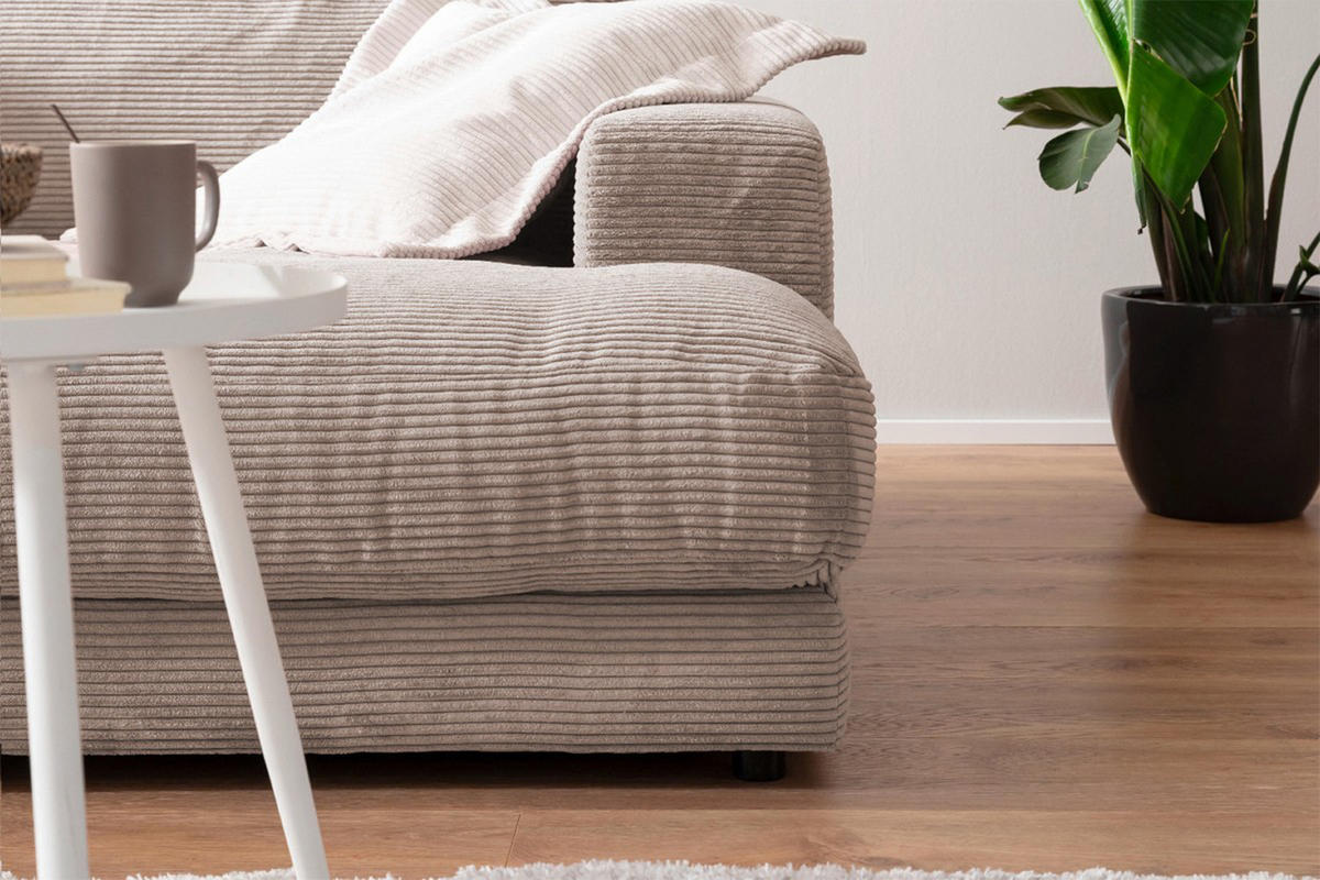 BIG SOFA XL MADELINE Taupe Cord - Taupe/Schwarz, Kunststoff/Textil (290/85/190cm) - KAWOLA