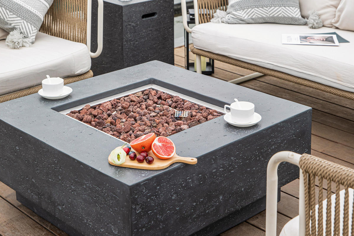 FEUERTISCH Manhattan Gasfeuerstelle aus GFRC-Beton 91/91/40 cm - Dunkelgrau, Naturmaterialien (91/40/91cm) - Elementi