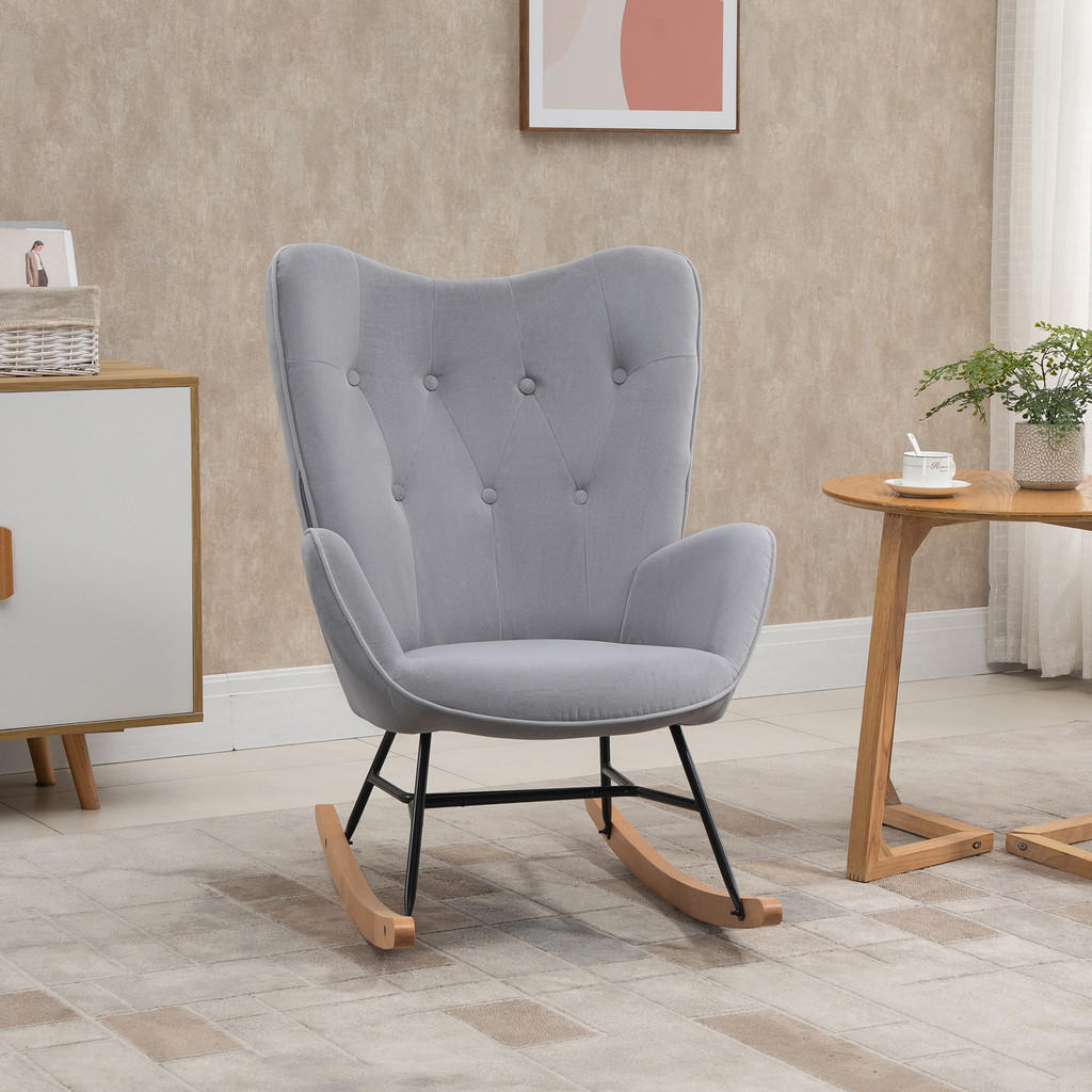 Thumbnail - Homcom Schaukelstuhl,, Hellgrau, Textil, 70x96x65 cm, Wohnzimmer, Sessel, Schaukelstühle