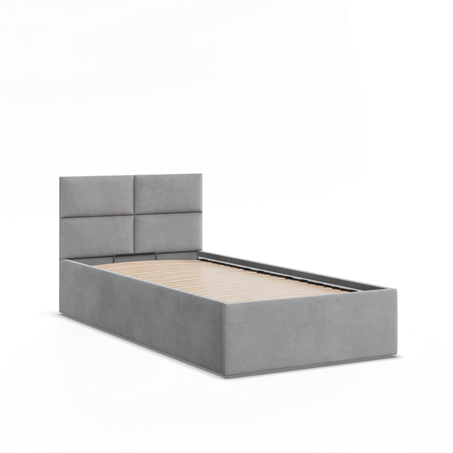 POLSTERBETT MIT KOPFTEIL 90x200 mit Bettkasten BORGO, Grau - Grau, Textil (90/200cm) - Mebligo