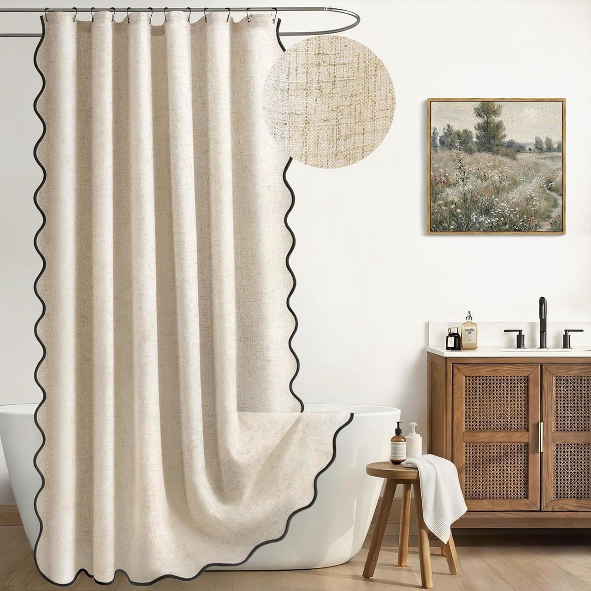 DUSCHVORHANG – 183 x 183 cm – Inklusive Haken – Weiß - Beige, Textil (183/183cm)