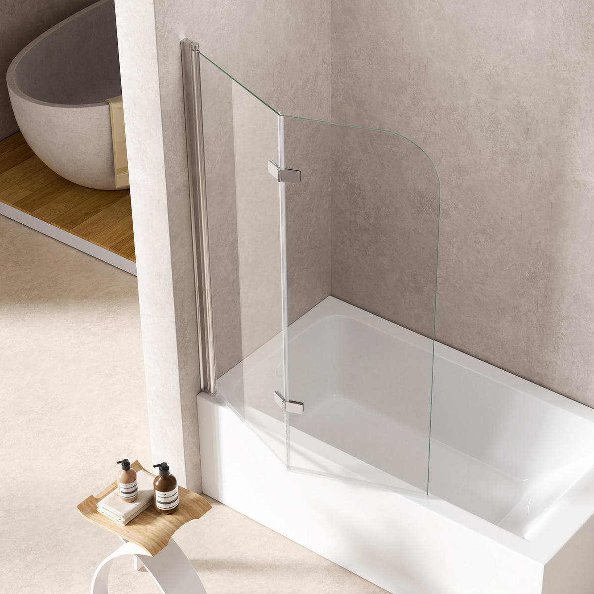 BADEWANNENAUFSATZ 100/140 cm Chrom 2-tlg. faltbar 6 mm mit beidseitiger Nano-Beschichtung - Chromfarben, Glas (100/140cm) - S'AFIELINA