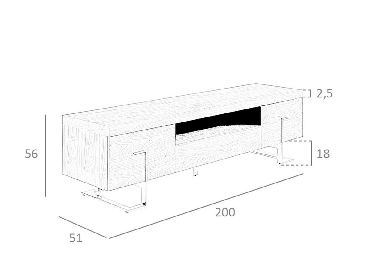 TV-ELEMENT Walnuss Stahl 200/51/56 cm - Edelstahlfarben/Walnussfarben, Holz (200/56/51cm) - ANGEL CERDA