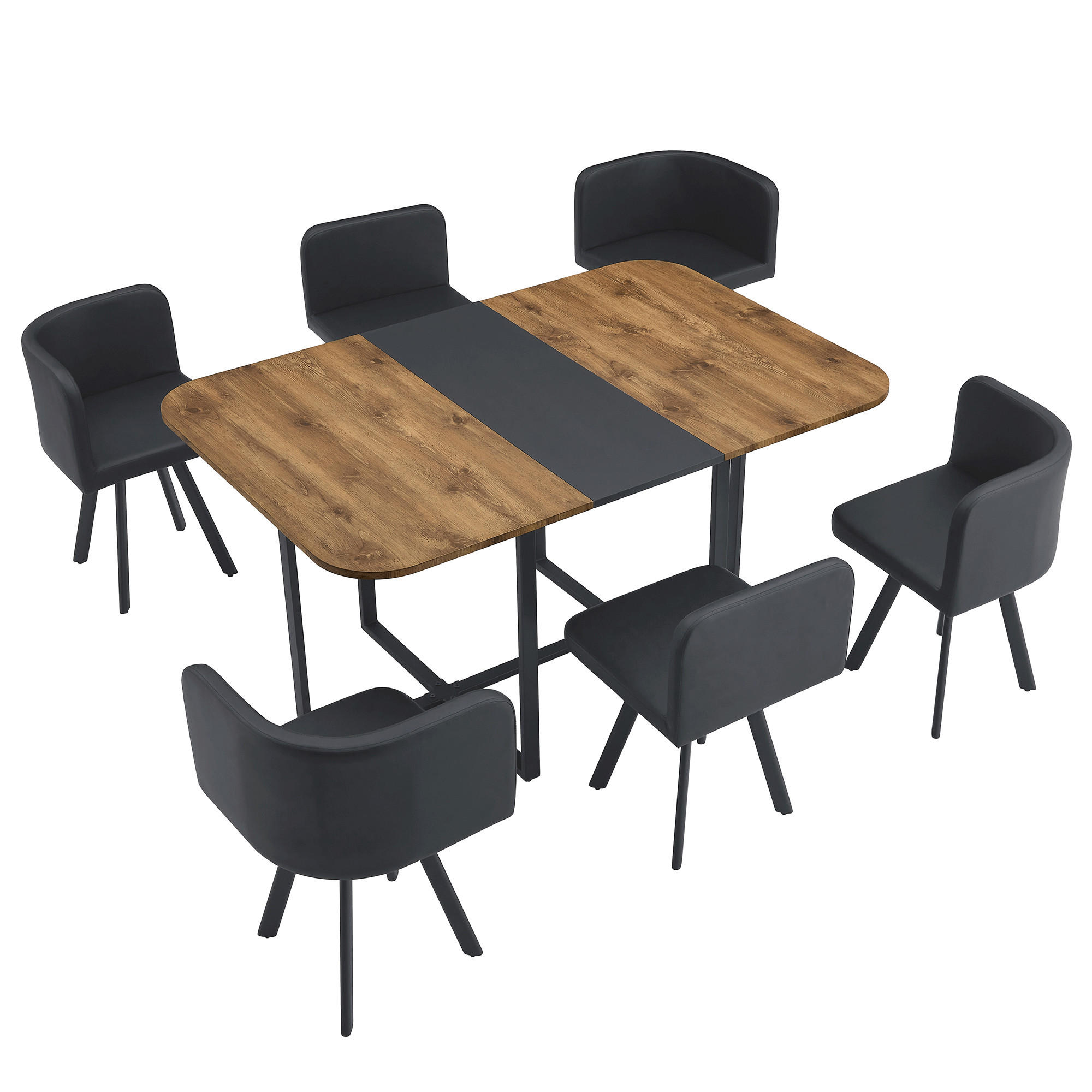 ESSGRUPPE DE-39495 ausziehbar, mit 4 Stühlen und Metallgestell Holzoptik/Schwarz - Schwarz/Naturfarben, Holzwerkstoff (150/79/100cm) - ComfortXL