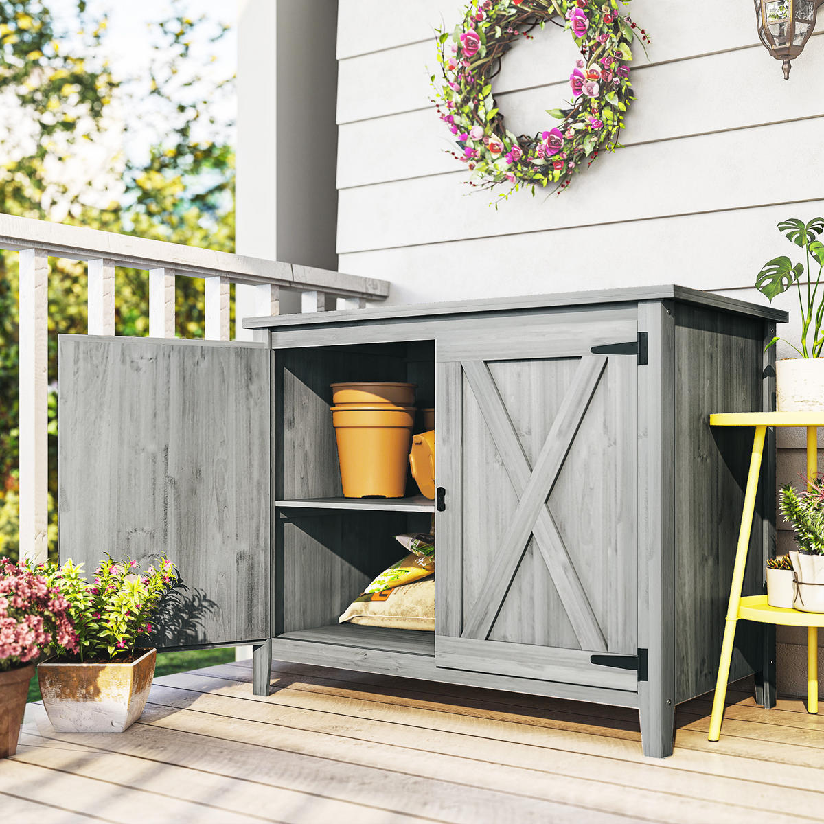 GARTENSCHRANK DE-09245 Hellgrau - Hellgrau, Holz (60/88.5/110cm) - ComfortXL