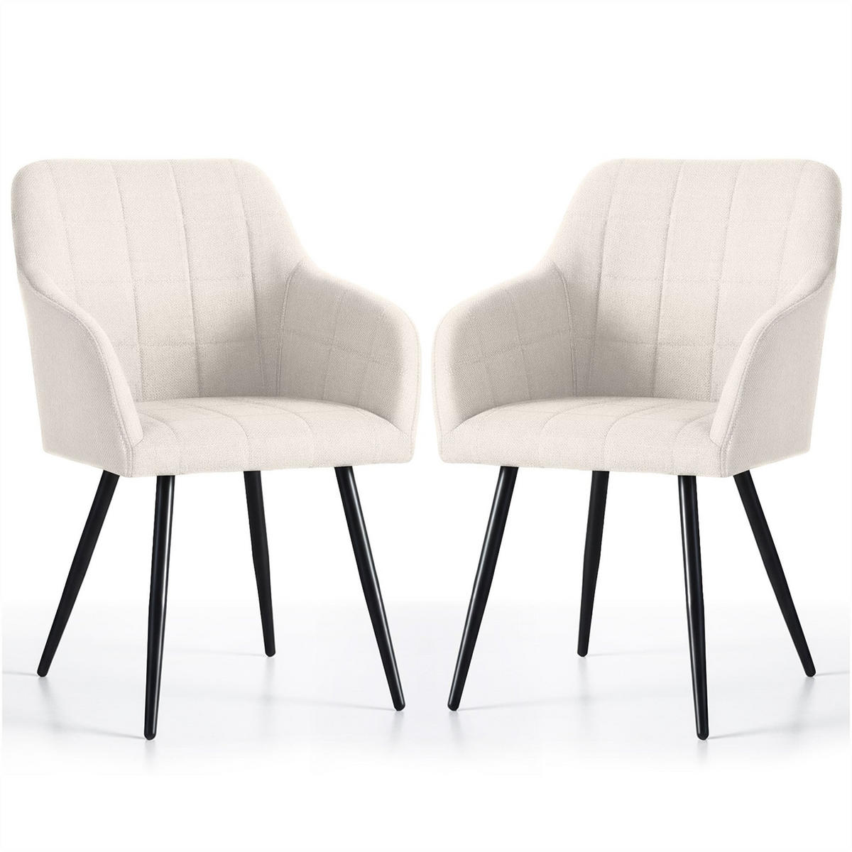 POLSTERSTUHL 2er Set, Metallbeine Creme, Schwarz 54/82/58 - Creme/Schwarz, Textil (54/82/58cm) - RAUMHIRSCH FURNITURE