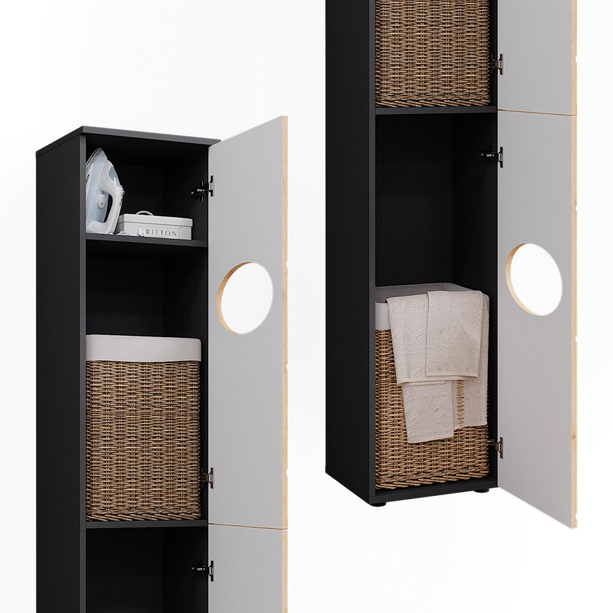 WÄSCHESCHRANK Irma Anthrazit/Goldkraft Eiche 37.2 x 192 cm - Anthrazit/Eiche Wotan, Holzwerkstoff (37.2/192/32cm) - Vicco