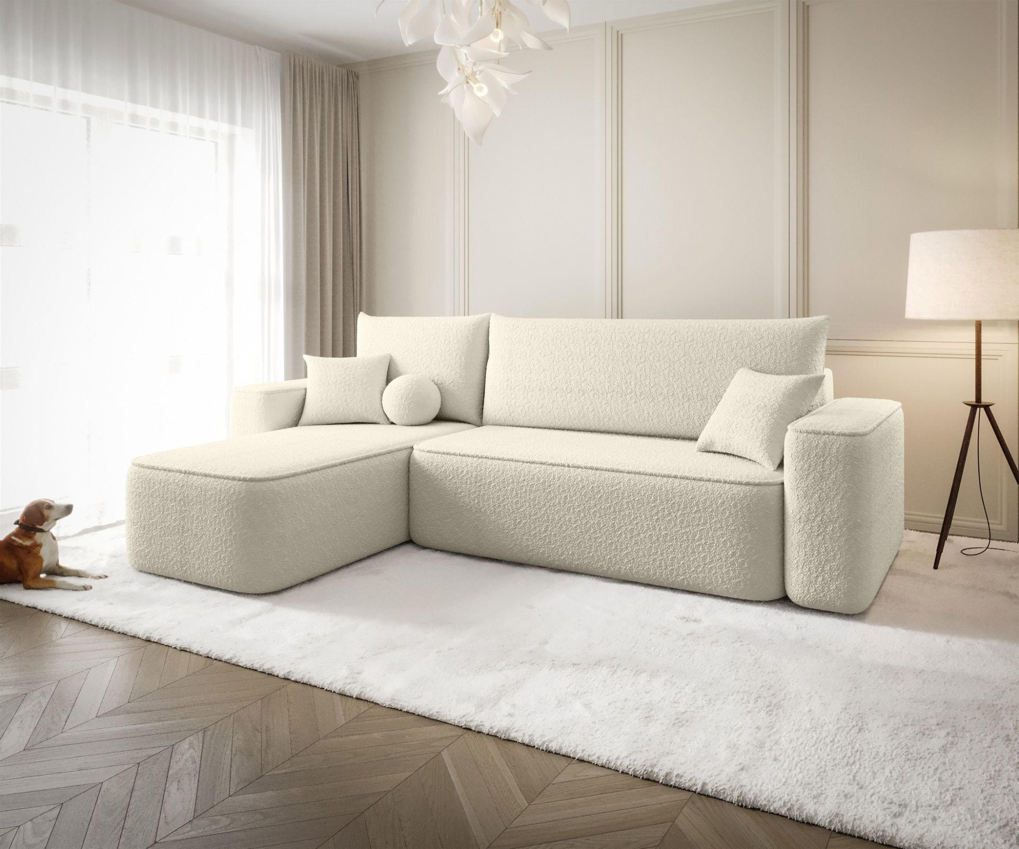 ECKSOFA Agepo Stoff Quelle - Beige, Holzwerkstoff/Textil (250/150cm) - Fun Möbel