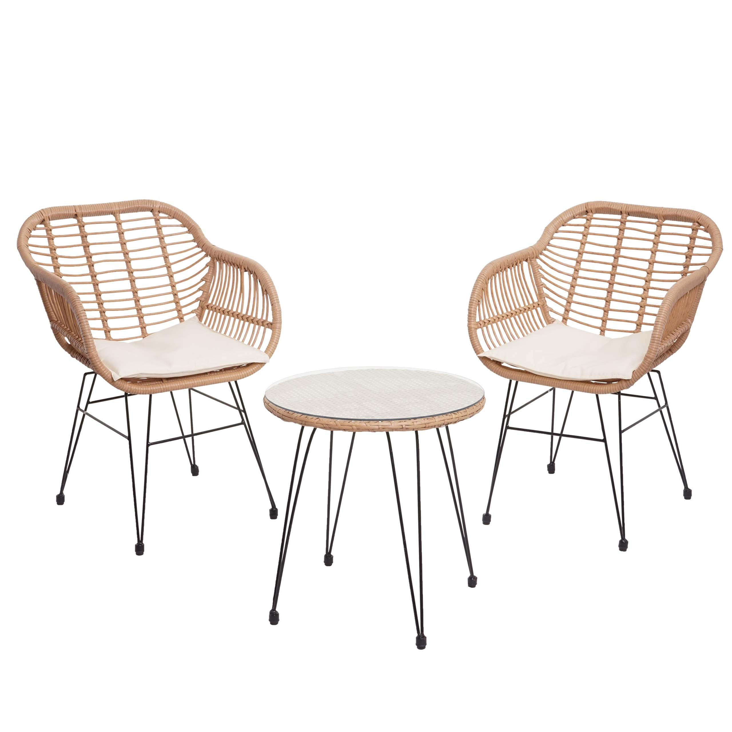 POLY-RATTAN GARNITUR Braun, Cremeweiß - Braun/Weiß, Kunststoff - MCW