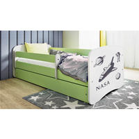 KINDERBETT NASA 70x140 cm mit Matratze, Schublade, Rausfallschutz & Lattenrost, Grün - Grün, Holzwerkstoff (70/140cm) - RAUMHIRSCH FURNITURE