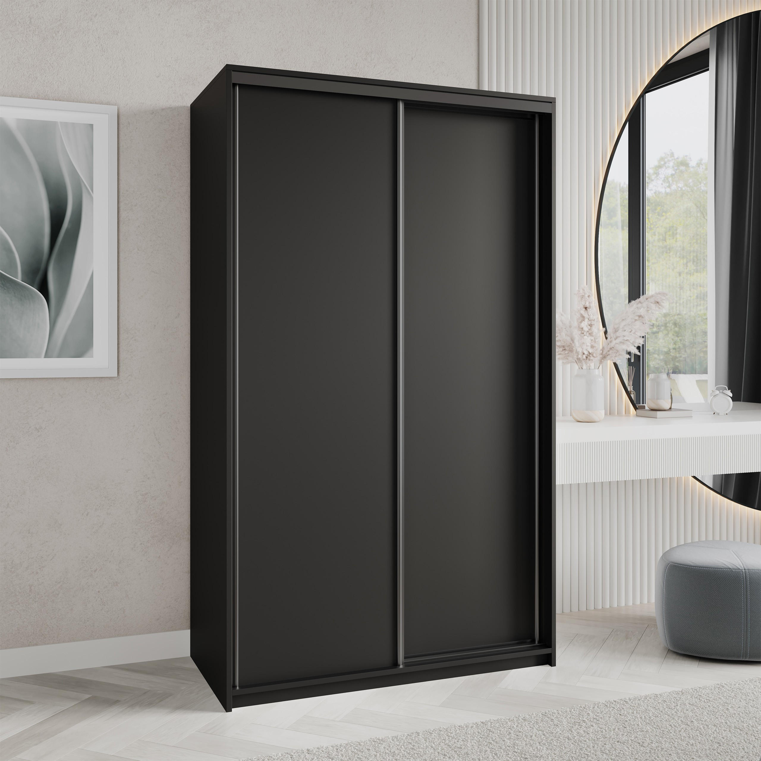 SCHWEBETÜRENSCHRANK NISSE 120/205/60 cm 2-türig Schwarz - Schwarz, Holzwerkstoff (120/205/60cm) - MASSENO