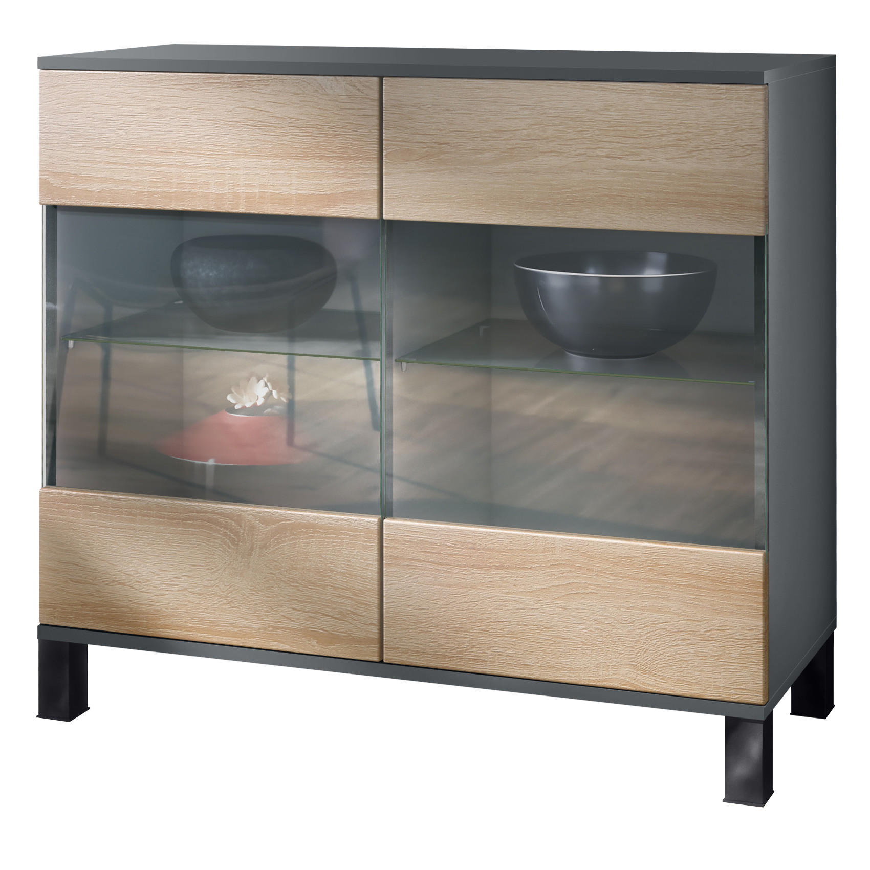 KOMMODE Bari Eiche sägerau - Eiche San Remo, Holzwerkstoff (92.5/84.5/35cm) - Vladon
