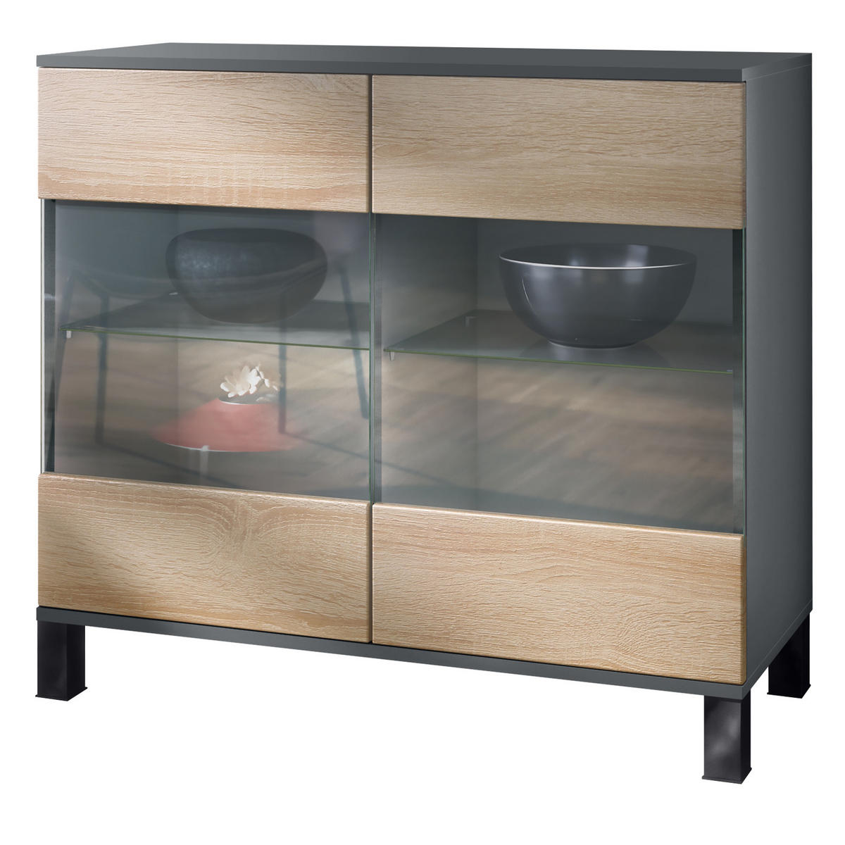 KOMMODE Bari Eiche sägerau - Eiche San Remo, Holzwerkstoff (92.5/84.5/35cm) - Vladon