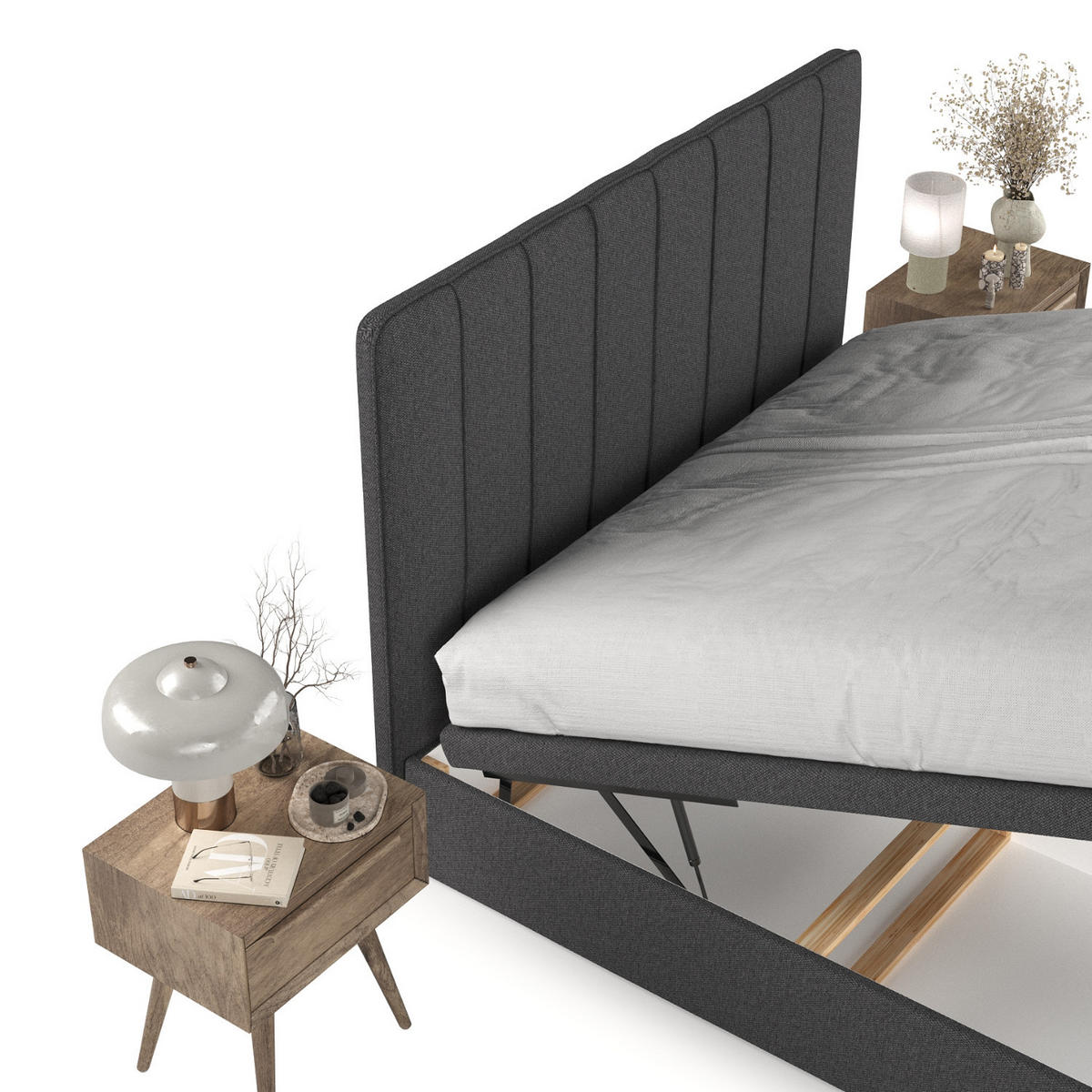 POLSTERBETT Vienna mit Stauraum 140/200 cm Anthrazit im Megan Stoff - Anthrazit/Schwarz, Holz/Holzwerkstoff (140/200cm) - AltaBeds